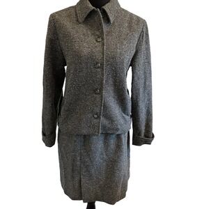 J.Jill grey speckle woolen skirt jacket 2pc suit size 8P vintage‎